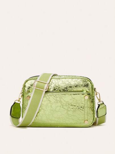 New Style Fashionable Double Zipper Small Square Bag Wide Shoulder Strap Camera Bag Shoulder Crossbody Bag For Women