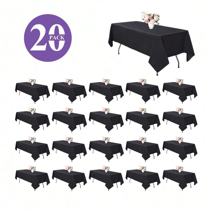 6/10/20 Pack Black Table Cloth Rectangle 60x102 Inch Rectangular Table Cloths For 6 Foot Rectangle Tables, Wrinkle Resistant Polyester Fabric Tablecloth Washable Table Covers For Wedding Party (White/Black) - 黑色 - 查看 1