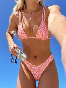 Women's 2pcs/Set Summer Ditsy Floral Bikini Set With Ruffles, Countryside Style Beach Swimsuit And Bottoms - Multicolor - View 1