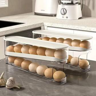 双层滚动鸡蛋分配器 - 可容纳约 12-14 个鸡蛋，自动节省空间的冰箱和橱柜存储，旋转冰箱侧门鸡蛋储存盒，PET 冰箱鸡蛋收纳盒，冰箱鸡蛋托盘，保持鸡蛋新鲜，精美的厨房整理工具，圣诞节礼物，万圣节礼物