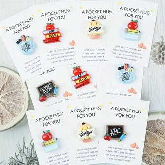 10pcs Teacher Appreciation Gift Set - Inspirational Thank You Cards With Resin Pen Holder, Pencils & Books Statue - Perfect For Teacher'S Day, Thanksgiving, Graduation - Paper Crafted Decor, Teacher Gifts