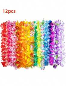 2/6/12 Piezas a Granel de Guirnaldas Hawaianas, Collares de Guirnaldas Tropicales Coloridas para Adultos, Decoraciones y Recuerdos para Fiesta Hawaiana en la Playa