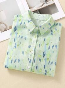 Women's Short Sleeve Button-Down Shirt With Tropical Leaf Print Lapel Collar - Festival Dates Night Out/Party/Travel Blouse For Spring Summer Fall Casual Daily Outfits