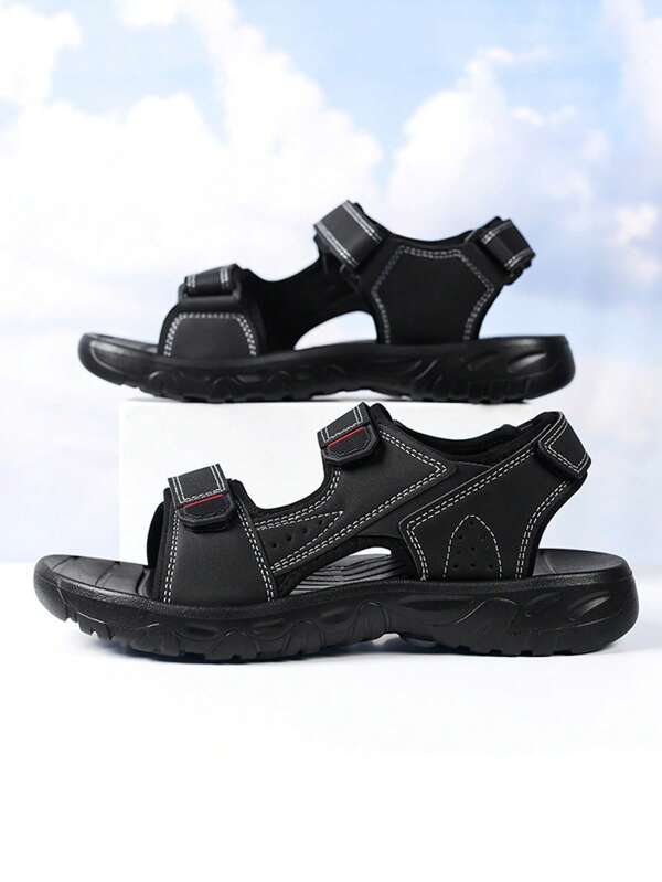 Sandales pour hommes toute-saison, chaussures de plage décontractées d'intérieur et d'extérieur, semelle épaisse en MD douce et confortable avec fermeture adhésive réglable, grande taille