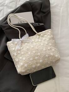 1个编织单肩包，便携式拉链设计，适合婚礼、节日、假日、娱乐、下午茶、海滩度假、约会等各种场合。时尚编织材质，适合女性、女孩、母亲、女友、朋友、伴娘、学生、教师，也是理想的母亲节礼物。日常使用，也是表达感激之情的完美礼物，可用作海滩度假收纳袋。 - 白色 - 查看 8