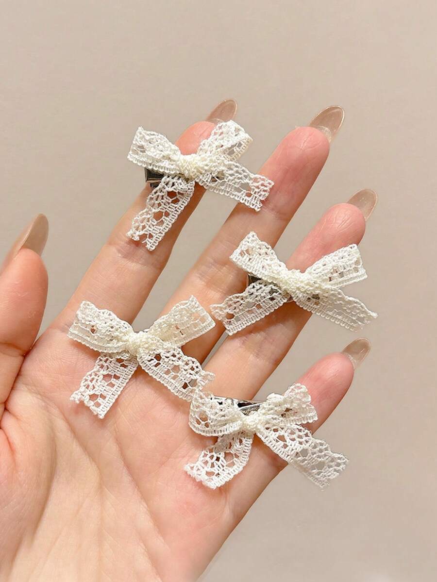 30个/套甜美白色蕾丝蝴蝶结发夹，可爱小巧发爪，刘海发夹，百搭优雅的侧边发饰，适合日常佩戴、上学、大学、冬季女性装扮，蝴蝶结，高贵典雅，头饰，发夹 - 彩色 - 查看 1