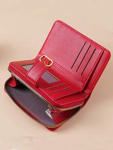 Fashion Butterfly Gold Lock Folding Minimalist Elegant Fresh Solid Color Wallet Zippered Wallet Red Color For Women Wallet Purse Wallet Cute Wallet Wallet Mini Wallet Small Wallet - Red - View 4
