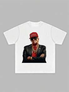 Stylish Heavy Cotton Men's TShirt, 220gsm Pure Cotton, Unique Donald Trump Rapper Design, Perfect For Casual Wear, Ideal For Men Who Appreciate Bold Fashion Statements, A Great Gift Choice. - 白色 - 查看 3