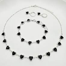 Women's Colorful Heart Necklace + Bracelet And Earrings Set In 925 Silver Plated - Black - View 1