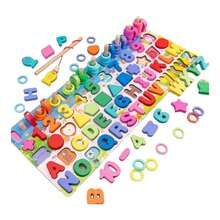 Tablero grande de madera con letras números figuras incluye juego de pesca matemáticas juguete educativo estilo Montessori actividades didácticas y desarrollo infantil creatividad y aprendizaje - Tablero  45x18 cm - Ver 4