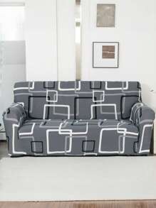 1pc High-End Minimalist Black And White Frame Abstract Art Sofa Cover, Elastic All Inclusive Sofa Cover, All Season Universal Sofa Cover