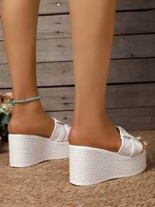 Sandali da donna con zeppa e platform bianchi, alla moda, versatili, antiscivolo, con tacco alto a punta aperta, suola spessa, adatti per l'estate