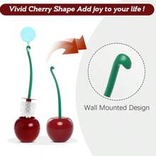 Cepillo de inodoro creativo con soporte, bol y mango largo, herramienta de limpieza del hogar para el baño, con base para almacenamiento y acabado, cerdas gruesas para una limpieza profunda, resistente a la oxidación y a las fugas - forma de cereza roja