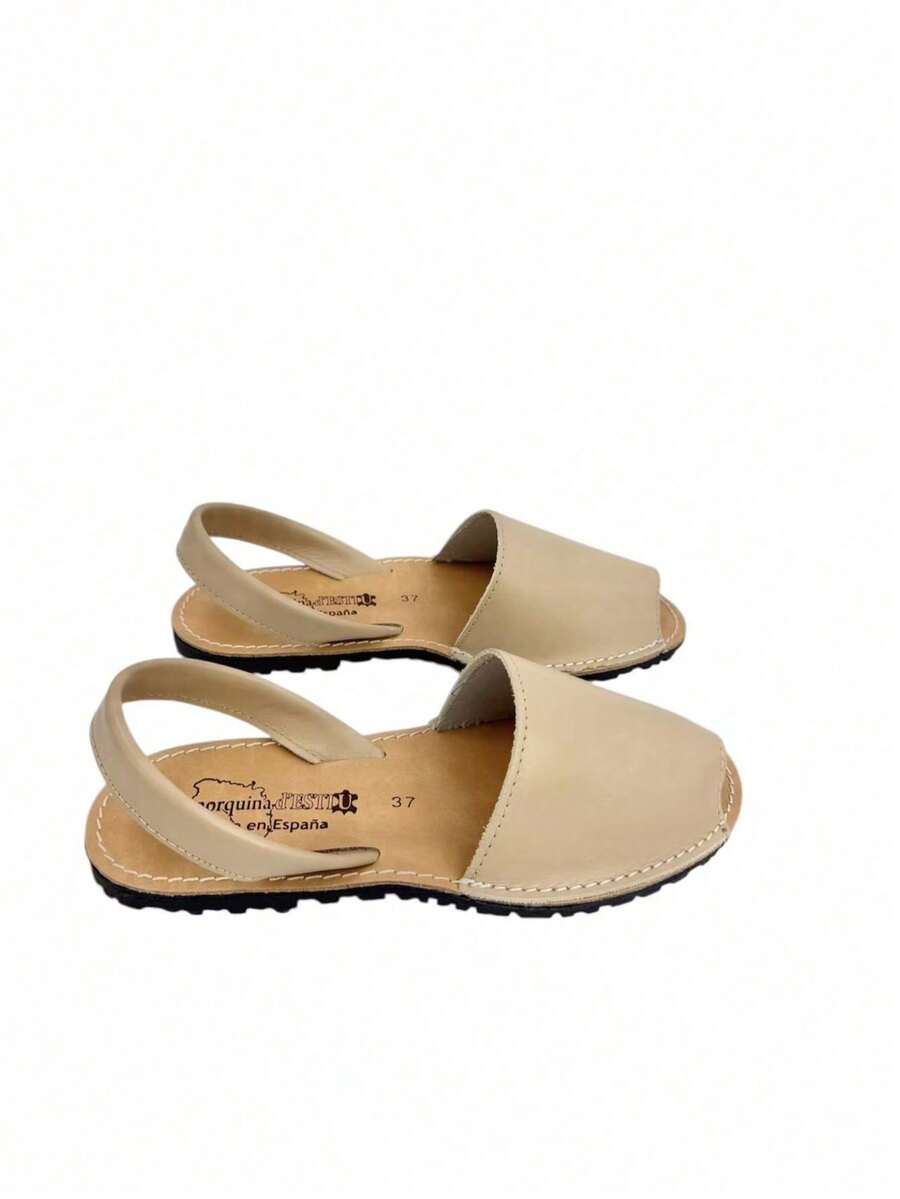 Women's Menorquina, Synthetic Leather, Padded Insole, 100% Made In SPAIN, Guaranteeing Artisanal Quality, Classic And Elegant Design, Versatile Tones That Adapt To Your Personal Style, Modern And Sophisticated Look - 米色 - 查看 1