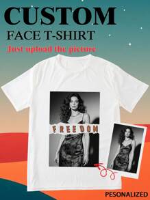 Custom Valentine's Day Men's Round Neck T-Shirts, Personalized Short Sleeve Tees For Him, Quick-Dry Breathable Fabric Custom T-Shirts, Funny Face Printed Casual Tops, Anniversary/Birthday/Wedding Gift, Ideal For Boyfriend Husband Best Friend - Colorful/Cute/Adorable/Stylish/Personalized Designs, Lightweight Summer Wear, Gym Travel Daily Gift