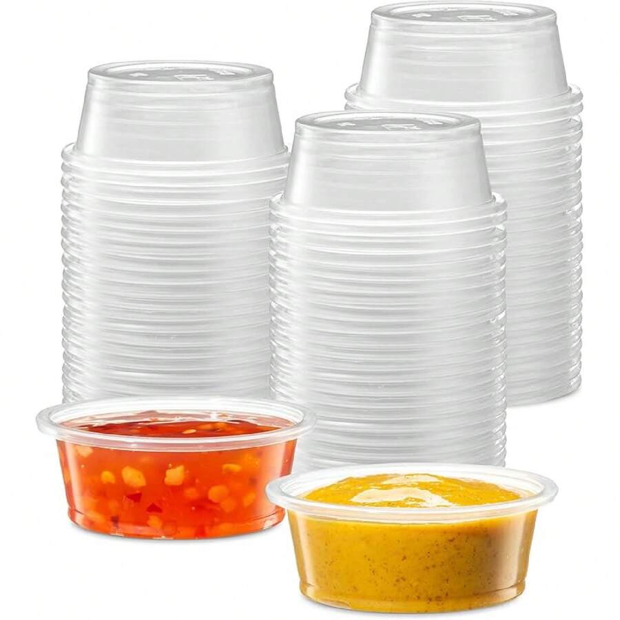 {4 Oz,200 Cups} Clear Diposable Plastic Portion Cups No Lids, Small Mini Containers For Portion Controll, Jello Shots, Meal Prep, Sauce Cups, Slime, Crafts, Disposable Souffle Cups & Much More-Cb - 1.5 Oz - View 1