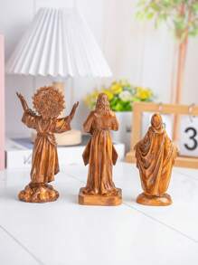 1pc Wooden Texture Christian Believer Virgin Mary And Jesus Decorative Figurine
