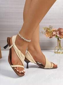 1 Pair Sexy, Fashionable, Versatile, New Style Strap High Heel Sandals In Beige, Black And Red With Invisible Bow Design