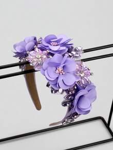 1pc Handcrafted Artificial Flower Fabric Hairband With Rhinestone Baroque Design, Great Valentine's Day Gift, Hairband Headband For Women ,Hair Accessories - Red - View 19