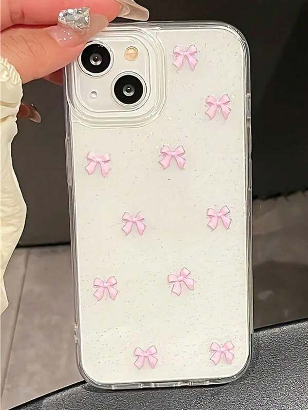 1 Stück 3D Rosa Schleife Silikon Handyhülle, kompatibel mit iPhone 16/15/14/13/12/11, modischer weicher Schutzüberzug