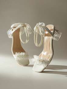 Ladies' Sweet And Romantic High - Heeled Sandals With Pearl Laces For Summer. They Are Fashionable, White, And Exude An Elegant Charm. - White - View 4