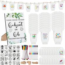 201 Pcs Baby Shower Set Baby Shower Game Sign Baby Bib Bodysuit White Baby Bib Newborn Bodysuit Baby Shower White Decorating Kit(Green)