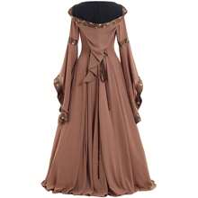 European And American Popular Women's Medieval Retro Court Style Hooded Dress With Square Collar And Flared Sleeves, Large Swing Skirt