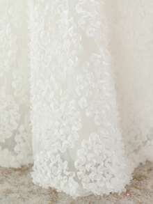 Vestido de cumpleaños de princesa para niña pequeña, con lazo y manga abullonada, falda de tul.Vestido blanco de niña de las flores para boda,Vestido para actuación de niña en recital de piano - Blanco - Ver 8