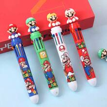 SuperMario 14 Stück/Set Mini Notizbuch mit 10 Cartoon Motiven und ausziehbarem Kugelschreiber, linierter Notizblock, kreatives mehrfarbiges Schreibwarengeset für Büro, Schule, Lernen, Notizen und Weihnachtsschulbedarf, Schulanfang