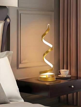 LED spiraalvormige bedlamp, moderne tafellamp, 3 kleurtemperaturen, goud en zwart, in hoogte verstelbaar, geschikt voor slaapkamer, studeerkamer, woonkamer, bardecoratie, sfeerverlichting