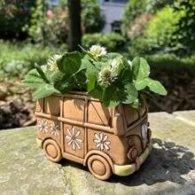 1pc Mini Vintage Hippie Style Resin Flower Pot, Indoor/Outdoor Decorative Creative Planter, Multi-Functional Room Decor, Car Model, Garden Decor, Desktop Planter