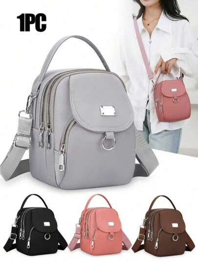 Women'S Fashion Oxford Cloth Messenger Bag, Solid Color Casual Shoulder Crossbody Bag With Zipper Closure, Polyester Lined, Versatile Accessory For Daily Use,Perfect Underarm Bag For Commuting,School Bag,Large Capacity