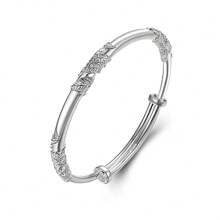Pulseira Prateada de Mulher com Baixa Alergia em Estilo Retrô com Floral de Prata 925, Pulseira Versátil com Empurrar e Puxar, Presente para Casal e Melhores Amigos, Acessório de Uso Diário, Ornamento Decorativo Adequado para Todas as Estações, Presente Adequado para o Dia dos Namorados, Presente para Mulheres, Anti-Oxidação