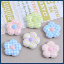 5pcs Cartoon Multicolor Plaid Flower Decor 3D Faux Magnetic Stickers, INS Creative Refrigerator Magnets, Cute Decor Accessories, Office Desk Organizers, Customized For Whiteboards, Storage Cabinets, Dishwashers, Kitchen & Home Decor, Valentine's Day Gifts