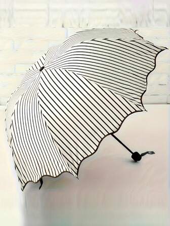 女士两用遮阳伞，手动折叠条纹太阳伞，适合户外和旅行