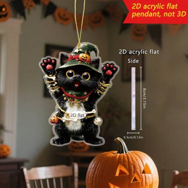 1pc/2pcs Halloween Creative 2D Acrylic Witch Pumpkin Dress Up Cat Decoration Decorations Home Decoration Room Decoration Perfect Halloween Bag Key Car Rearview Mirror Decorations Ideal Family & Friends Holiday Gifts Holiday Atmosphere Decorations.