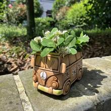 1pc Mini Vintage Hippie Style Resin Flower Pot, Indoor/Outdoor Decorative Creative Planter, Multi-Functional Room Decor, Car Model, Garden Decor, Desktop Planter