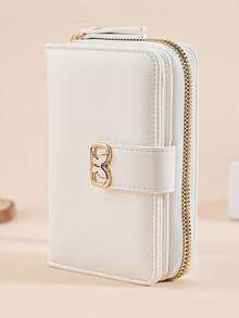 Fashionable Butterfly Buckle Foldable Simple Elegant Fresh Solid Color Zipper Coin Purse Wallet For Women Beige Wallet Cute Wallet Mini Wallet Small Wallet - Beige - View 9