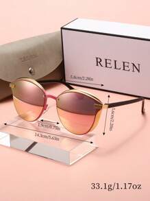 RELEN 1pc RELEN Women's Fashion Glasses, New Brand Design Cat Eye Metal Frame Colorful Lens, Personalized Street Style, Gifts For Ladies, With Glasses Case And Cloth, Suitable For Beach, Outdoor, Riding, Sun Protection, Stage Performance, Party