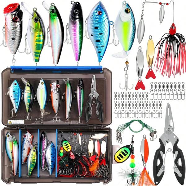 PLUSINNO Fishing Lures Fishing Tackle Box Fishing Gifts For Men, Bass, Trout Fishing Accessories Kit For Saltwater &Amp; Freshwater Fishing Gear Including Topwater Lures, Hooks, Spinnerbaits
