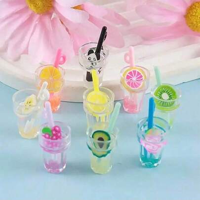 5 piezas/10 piezas/20 piezas Vaso de pajita con material acrílico y diseño creativo que brilla en la oscuridad, vaso decorativo con diseño de fruta simulada para jugo, accesorios para pendientes hechos a mano, llaveros, regalos pequeños para fiestas y cumpleaños