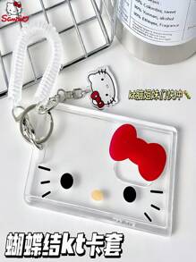 Sanrio 1 pieza Titular de tarjeta transparente de Hello Kitty de Sanrio, adecuado para tarjetas de identificación, tarjetas de comida, tarjetas de control de acceso, tarjetas de campus de ascensor, tarjetas de autobús, certificados de trabajo y credenciales