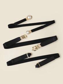 1/3pcs Women Elastic Waist Cincher, Pearl Buckle Skinny Waist Belt, Bow Tie Elastic Waistband, Fashion Versatile Waist Belt For Dress, Sweater, Jacket, Women Alloy Buckle Waist Belt