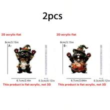 1pc/2pcs Halloween Creative 2D Acrylic Witch Pumpkin Dress Up Cat Decoration Decorations Home Decoration Room Decoration Perfect Halloween Bag Key Car Rearview Mirror Decorations Ideal Family & Friends Holiday Gifts Holiday Atmosphere Decorations.