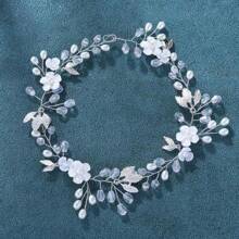 1 Stück Braut Hochzeit Haarreif aus Metall-legierung mit Blatt, Kristall, Muschel und Perle, eleganter Prinzessinen-Stil Hochzeit Haaraccessoire, geeignet für Hochzeit, Abschluss, Geburtstag, Erwachsenen-Party, Prinzessinen-Party
