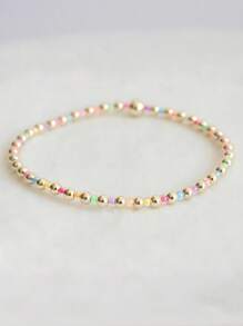 1 pieza Pulsera elástica de moda, estilo bohemio con cuentas de vidrio multicolor, hebra de cuentas de metal enchapado en cobre, pulsera apilable, adecuada para uso diario de mujeres y como regalo