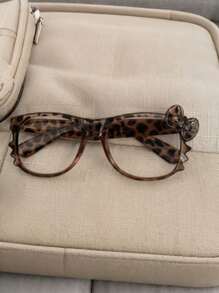 1pc Cute Leopard Print Retro Bow Glasses Frame (No Lenses), Suitable For Daily Wear, Travel, Photography