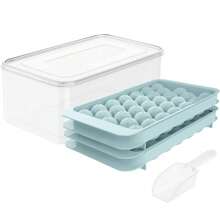 Ensemble de moule à glace 33 grilles à deux couches, en silicone et PP. Ensemble de fabrication de glaçons circulaires avec presse