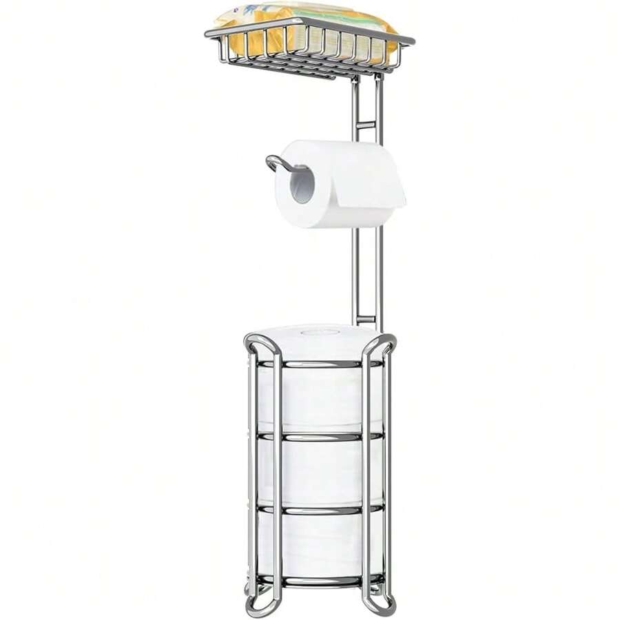 New  Toilet Paper Holder Stand Toilet Tissue Roll Holder  Shelf For Bathroom Storage Holds Phone/ Wipe/ Mega Rolls-Shiny Chrome - A-shiny Chrome 24 - View 1