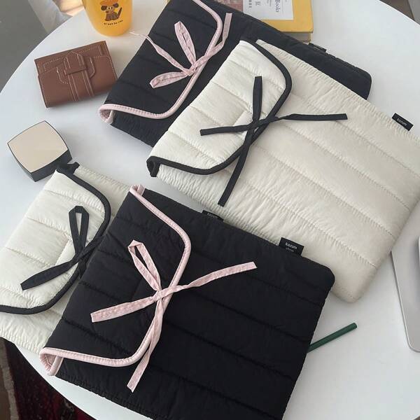 1PC Korean Ins Versatile Pink Bow Strap Tablet Bag Envelope Storage Laptop Inner Bag Shock Absorbent And Anti Dropfor Back To School School Stuff Bag For School Work Laptop Bag For Women Mac Book Case